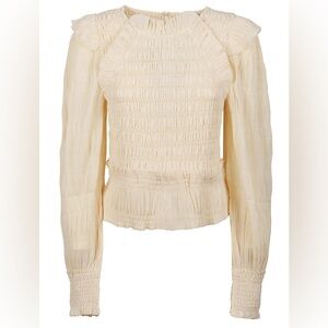 SEA New York Pasha Pleated Long Sleeve Smocked Top Eggshell Color Size M